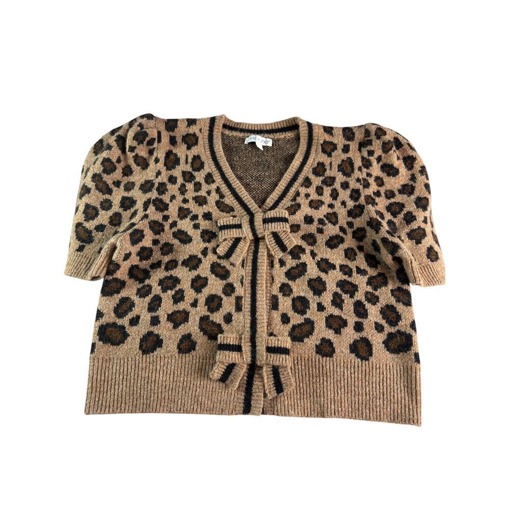 She + Sky Tan & Black Leopard Scoop Neck Short Sleeve Sweater